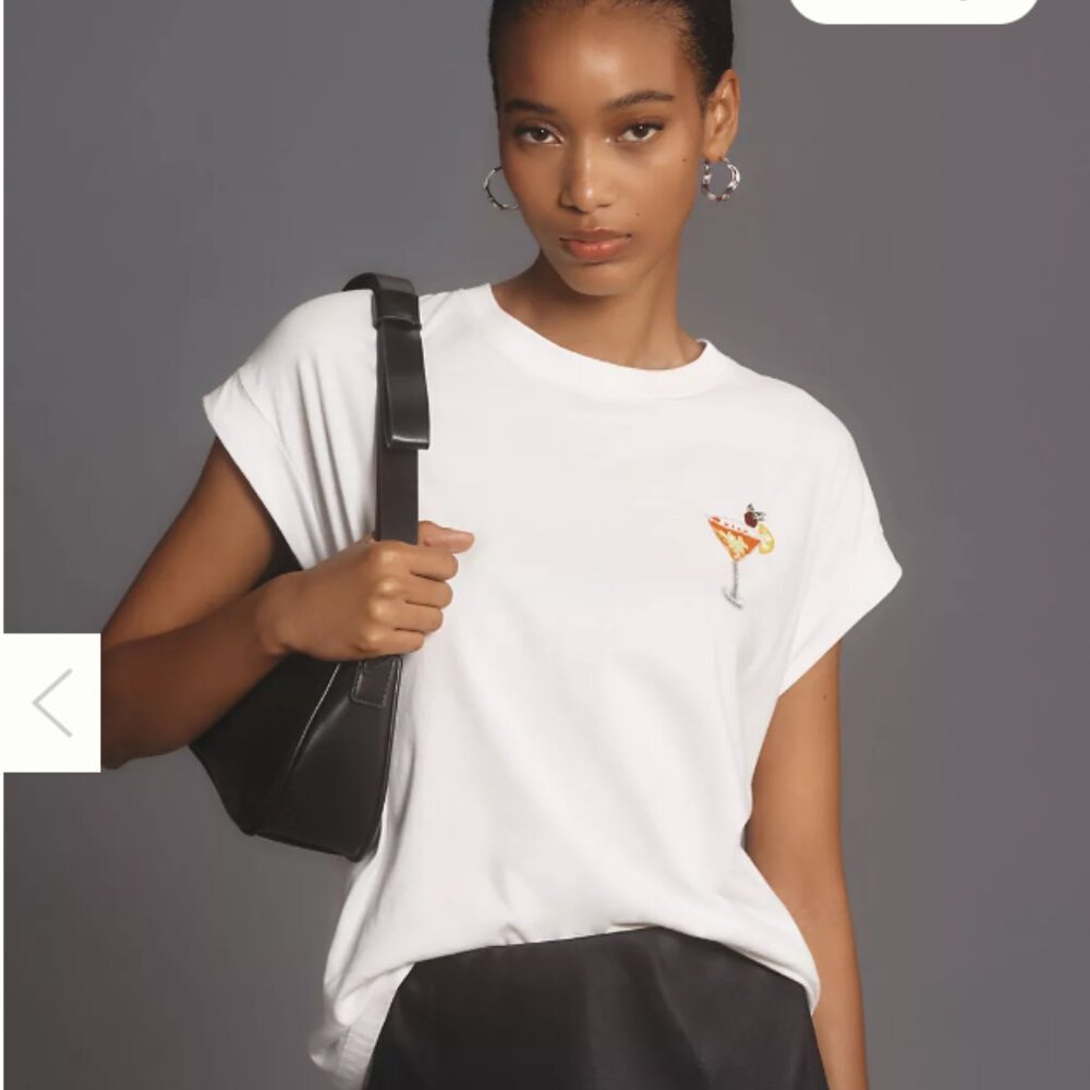 NWOT Essentiel Antwerp Martini Embroidered Tee size L / 3 WHITE Anthropologie